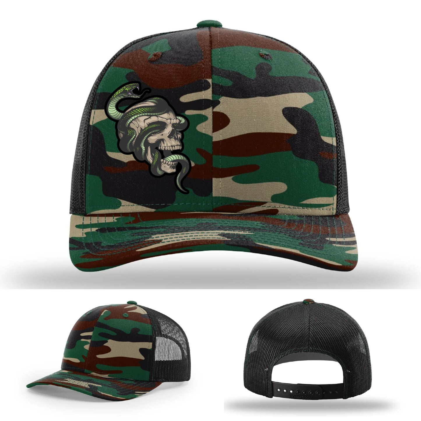 Serpent Skull Hat | Full-Color Leather Patch Snake & Skull Design