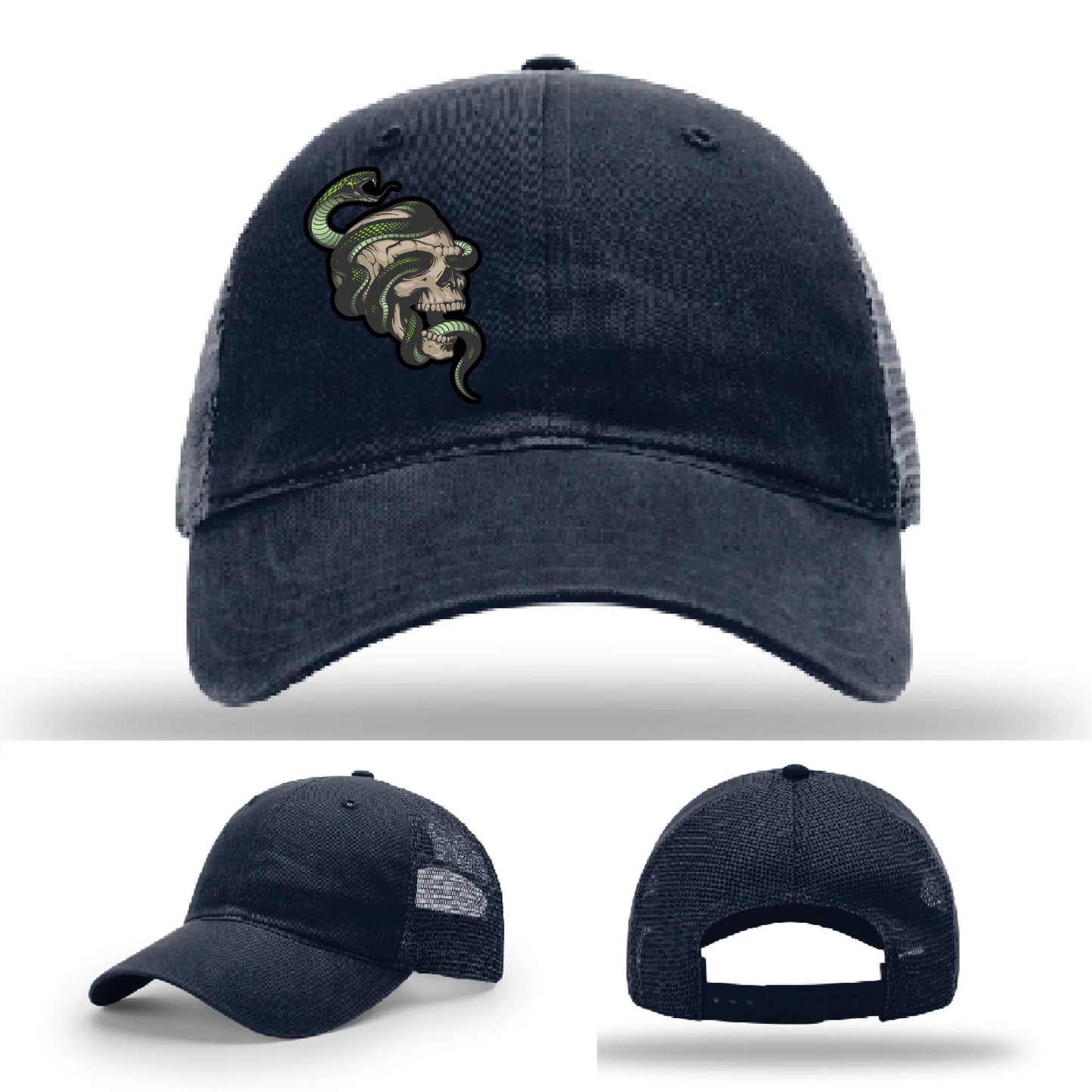 Serpent Skull Hat | Full-Color Leather Patch Snake & Skull Design