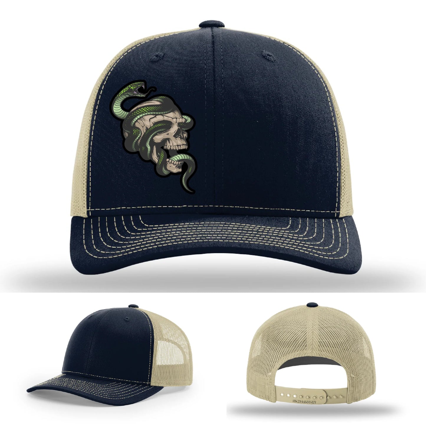 Serpent Skull Hat | Full-Color Leather Patch Snake & Skull Design