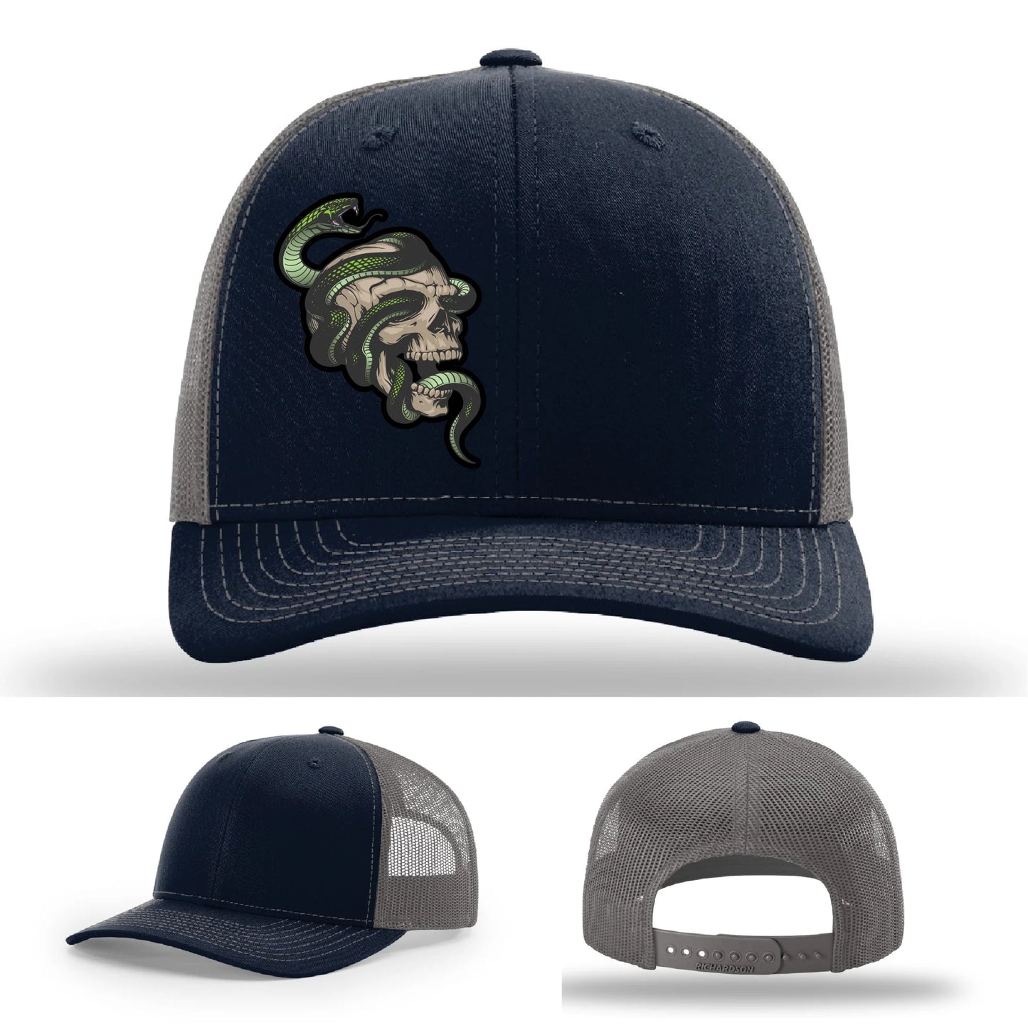 Serpent Skull Hat | Full-Color Leather Patch Snake & Skull Design