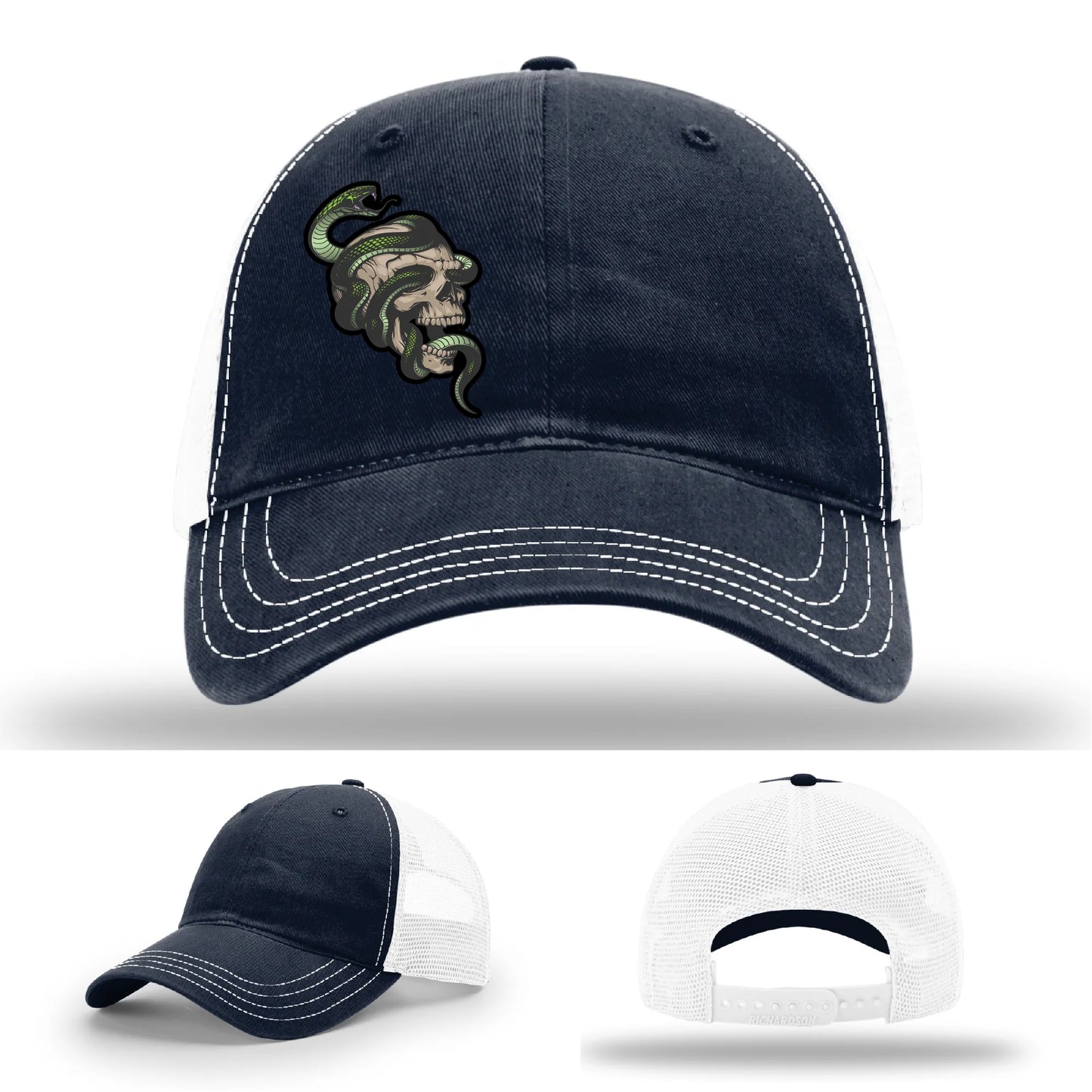 Serpent Skull Hat | Full-Color Leather Patch Snake & Skull Design