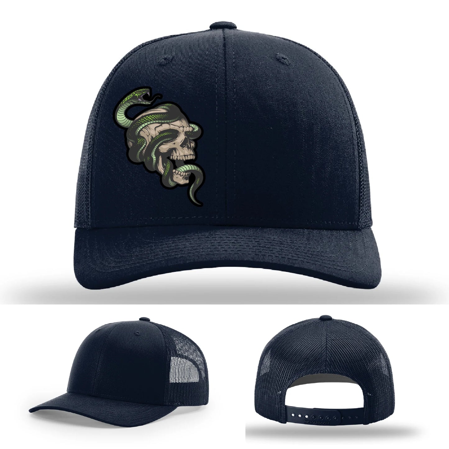 Serpent Skull Hat | Full-Color Leather Patch Snake & Skull Design