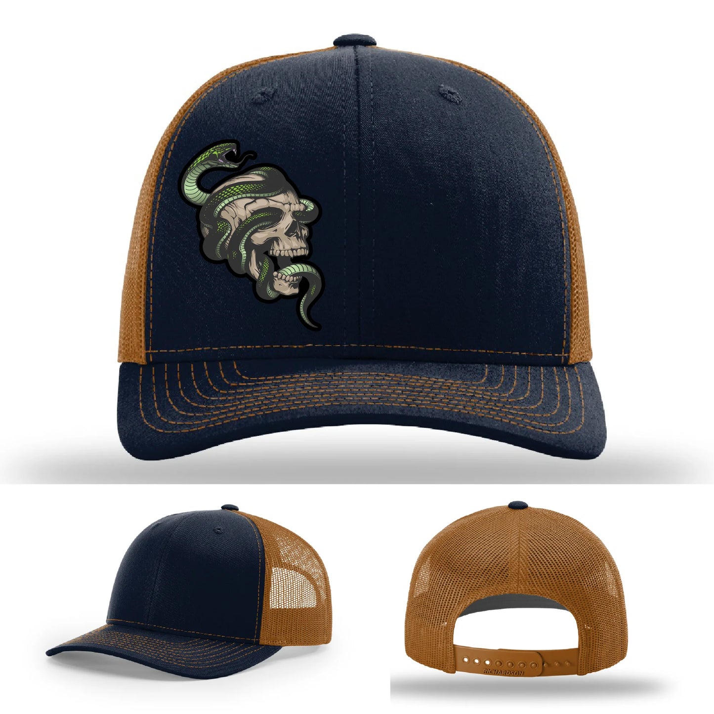 Serpent Skull Hat | Full-Color Leather Patch Snake & Skull Design