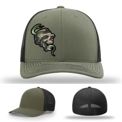 Serpent Skull Hat | Full-Color Leather Patch Snake & Skull Design