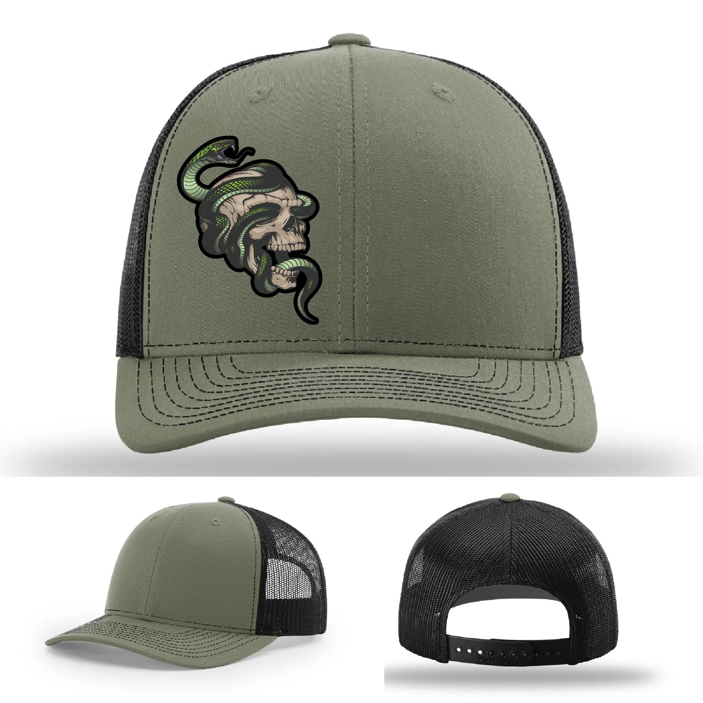 Serpent Skull Hat | Full-Color Leather Patch Snake & Skull Design