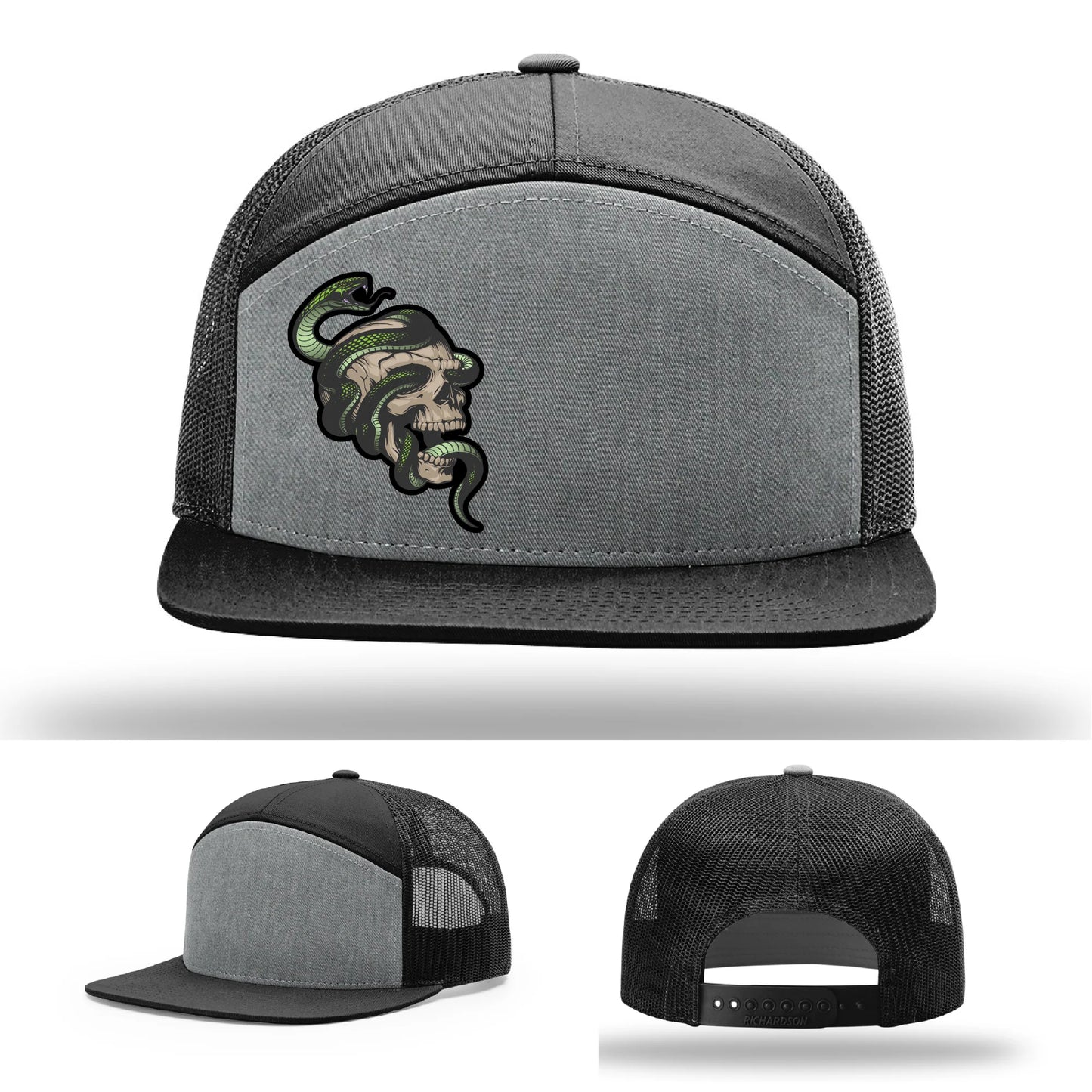 Serpent Skull Hat | Full-Color Leather Patch Snake & Skull Design