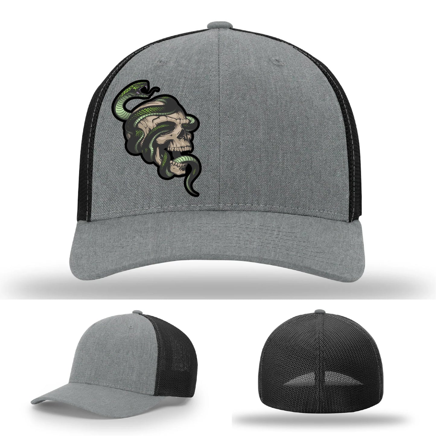 Serpent Skull Hat | Full-Color Leather Patch Snake & Skull Design