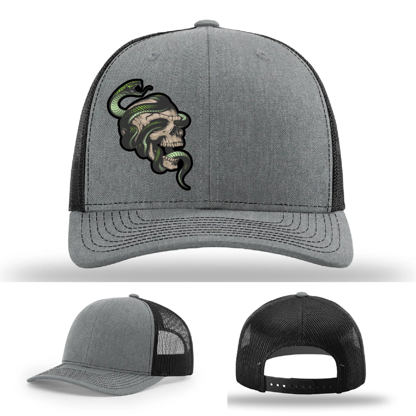 Serpent Skull Hat | Full-Color Leather Patch Snake & Skull Design
