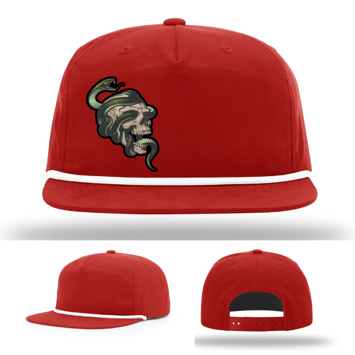 Serpent Skull Hat | Full-Color Leather Patch Snake & Skull Design