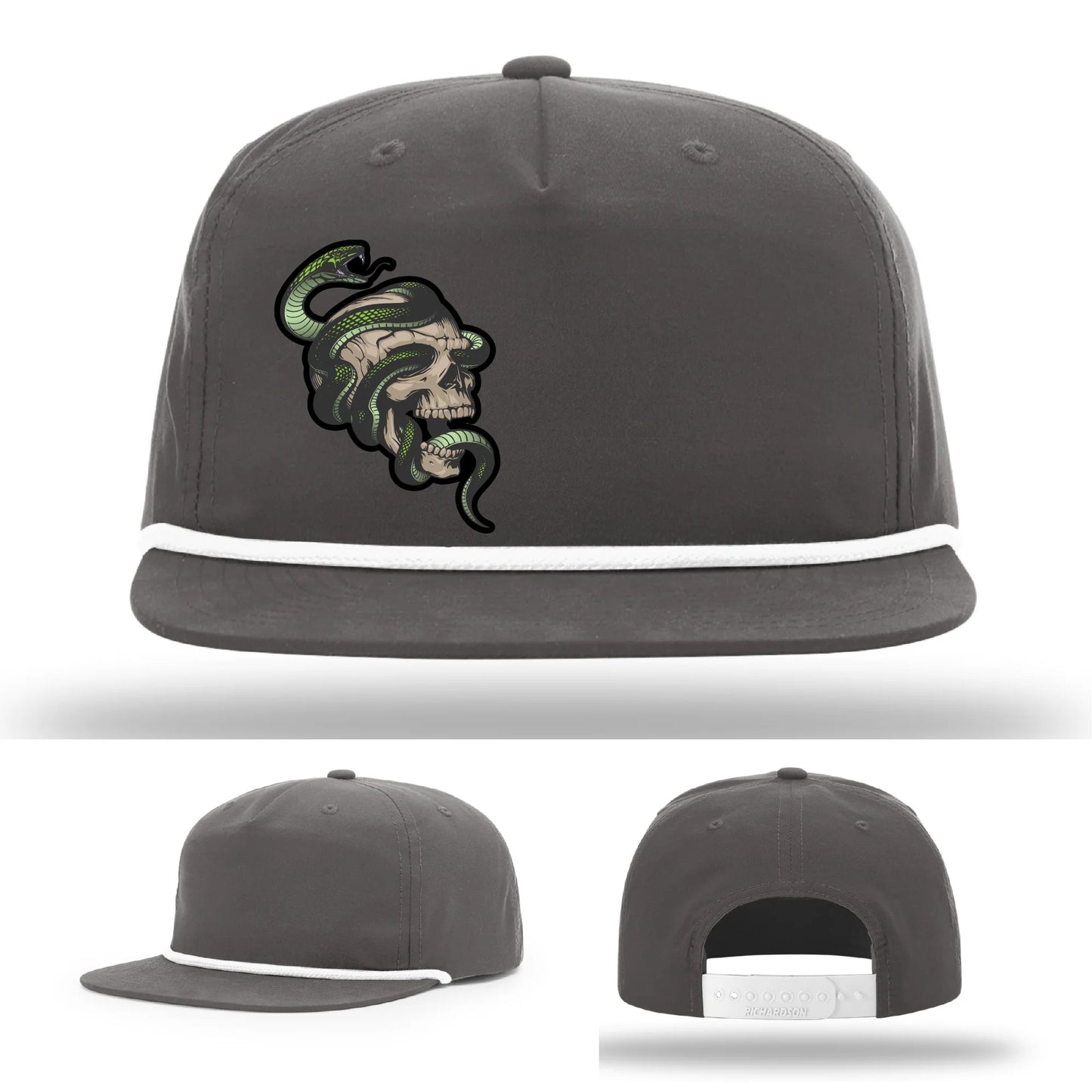 Serpent Skull Hat | Full-Color Leather Patch Snake & Skull Design