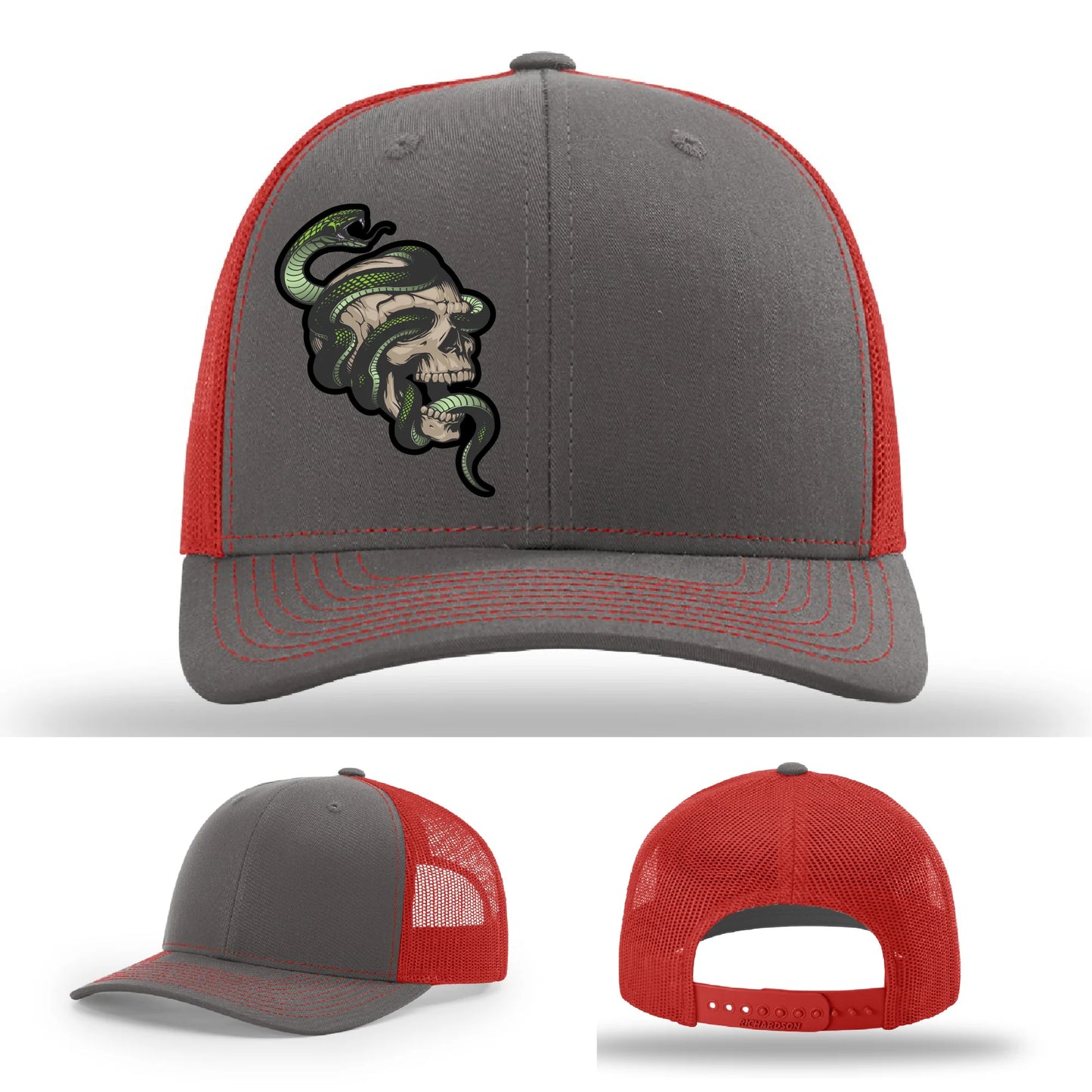Serpent Skull Hat | Full-Color Leather Patch Snake & Skull Design