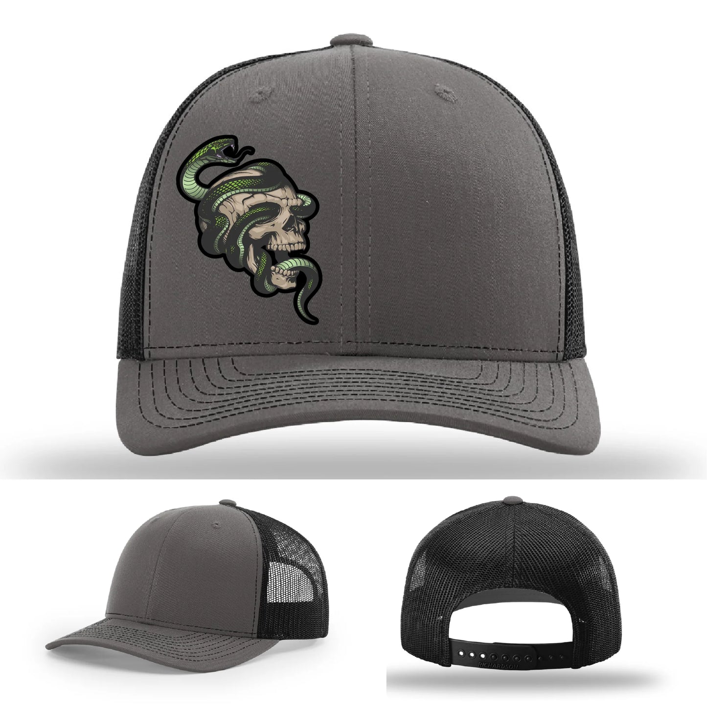 Serpent Skull Hat | Full-Color Leather Patch Snake & Skull Design