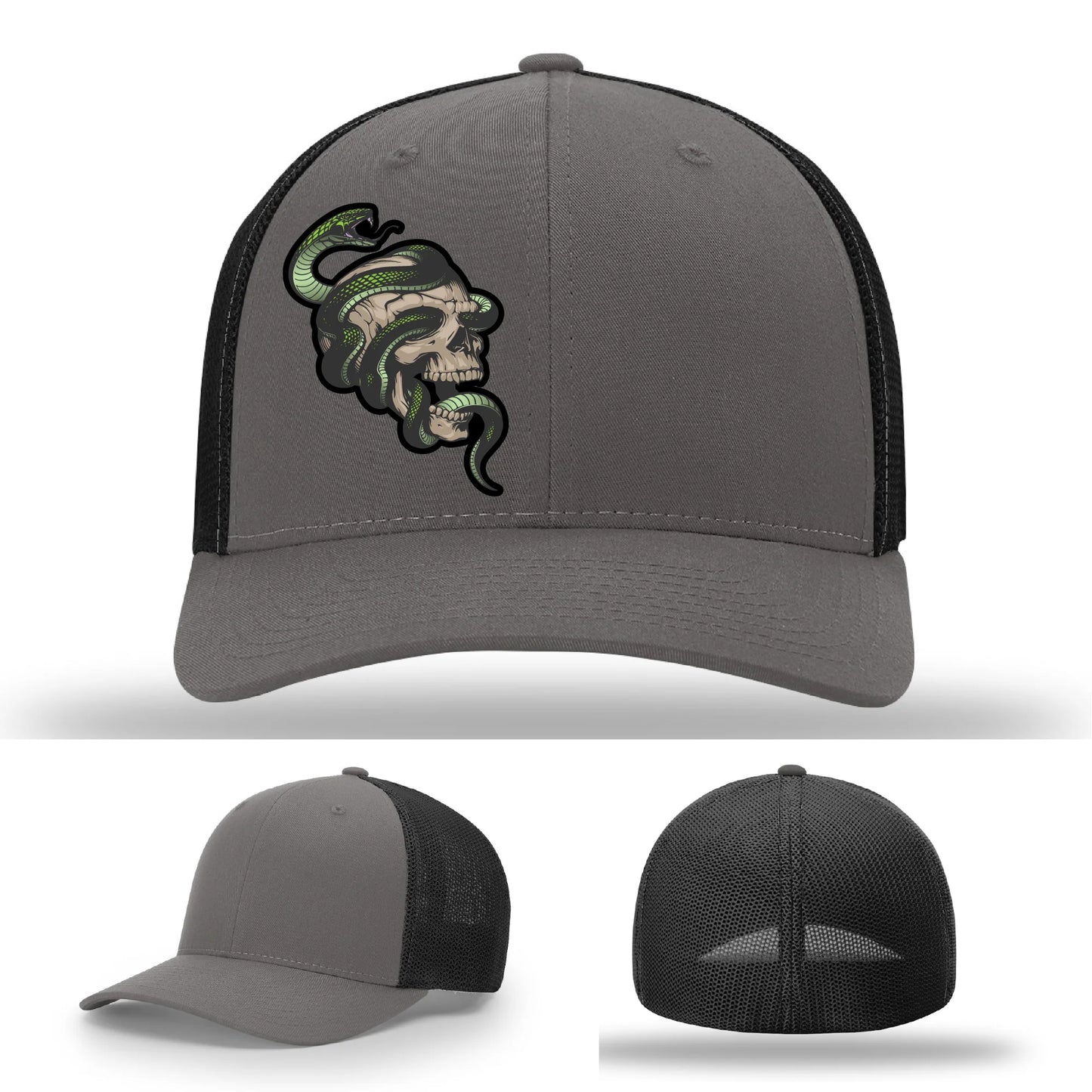 Serpent Skull Hat | Full-Color Leather Patch Snake & Skull Design