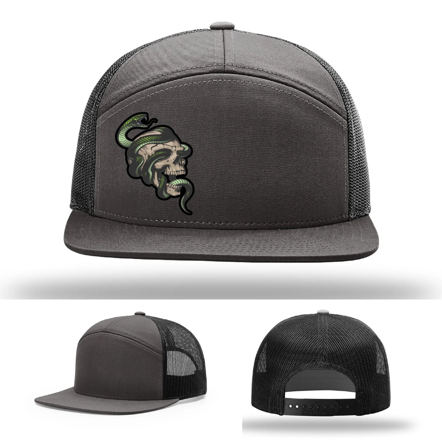 Serpent Skull Hat | Full-Color Leather Patch Snake & Skull Design