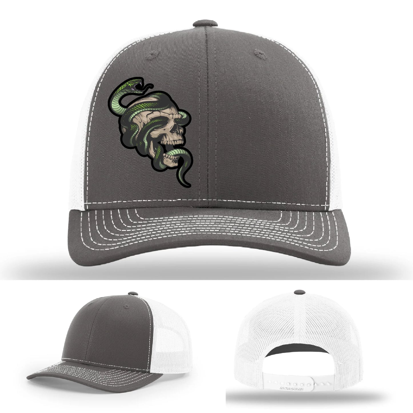 Serpent Skull Hat | Full-Color Leather Patch Snake & Skull Design