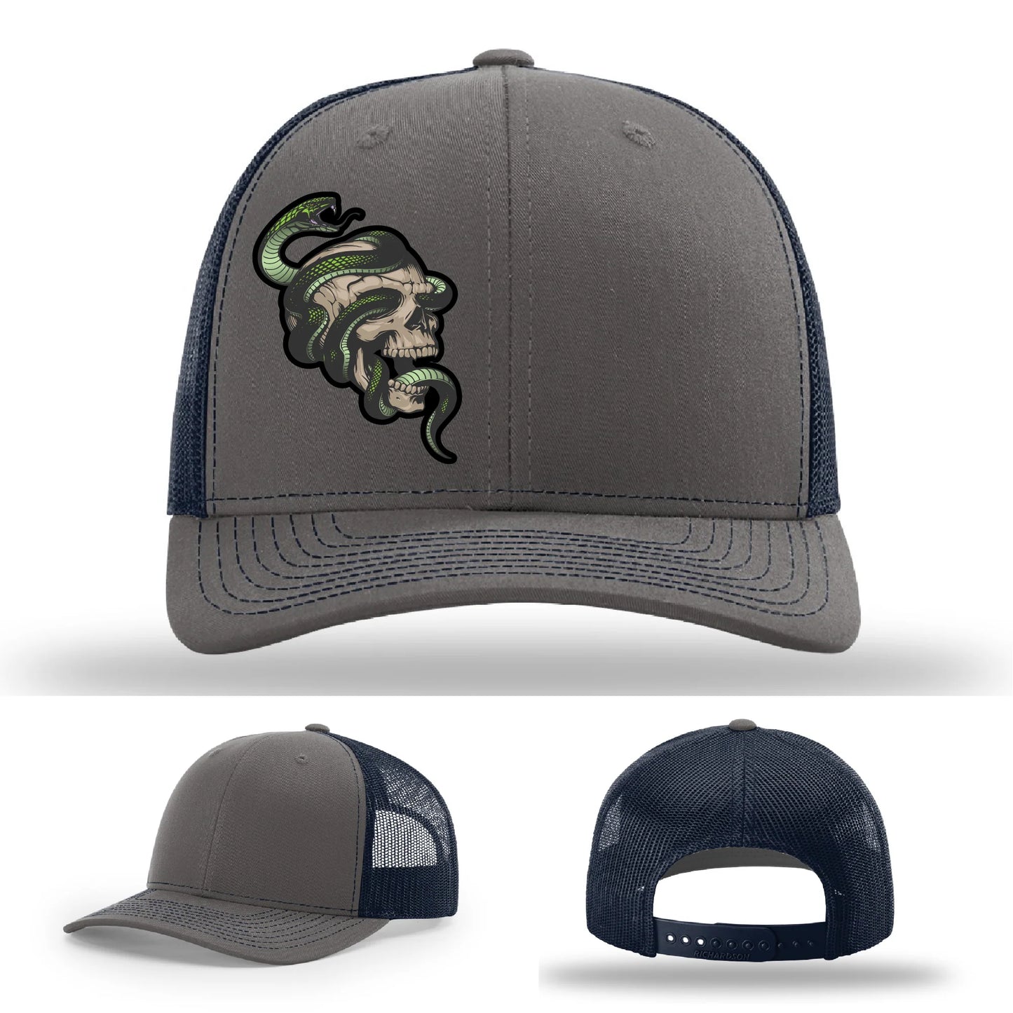 Serpent Skull Hat | Full-Color Leather Patch Snake & Skull Design