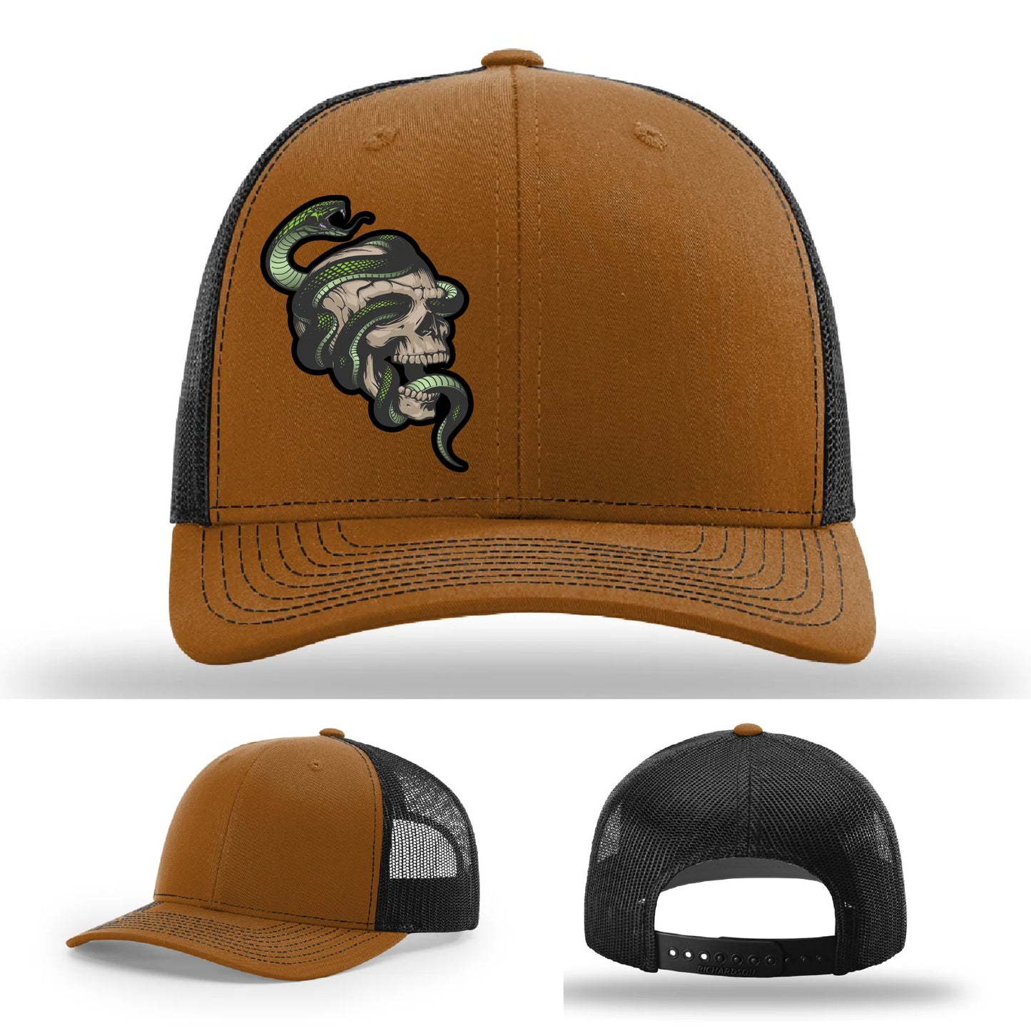 Serpent Skull Hat | Full-Color Leather Patch Snake & Skull Design
