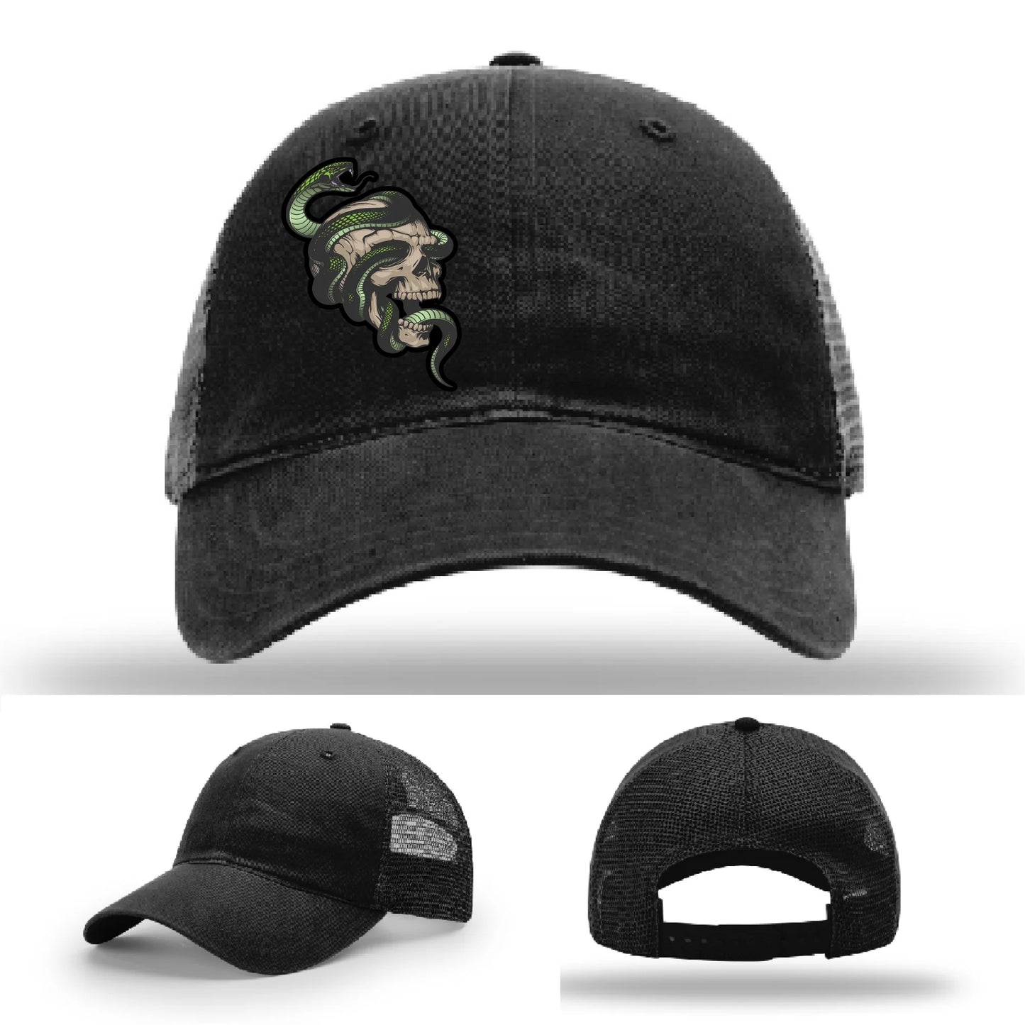 Serpent Skull Hat | Full-Color Leather Patch Snake & Skull Design