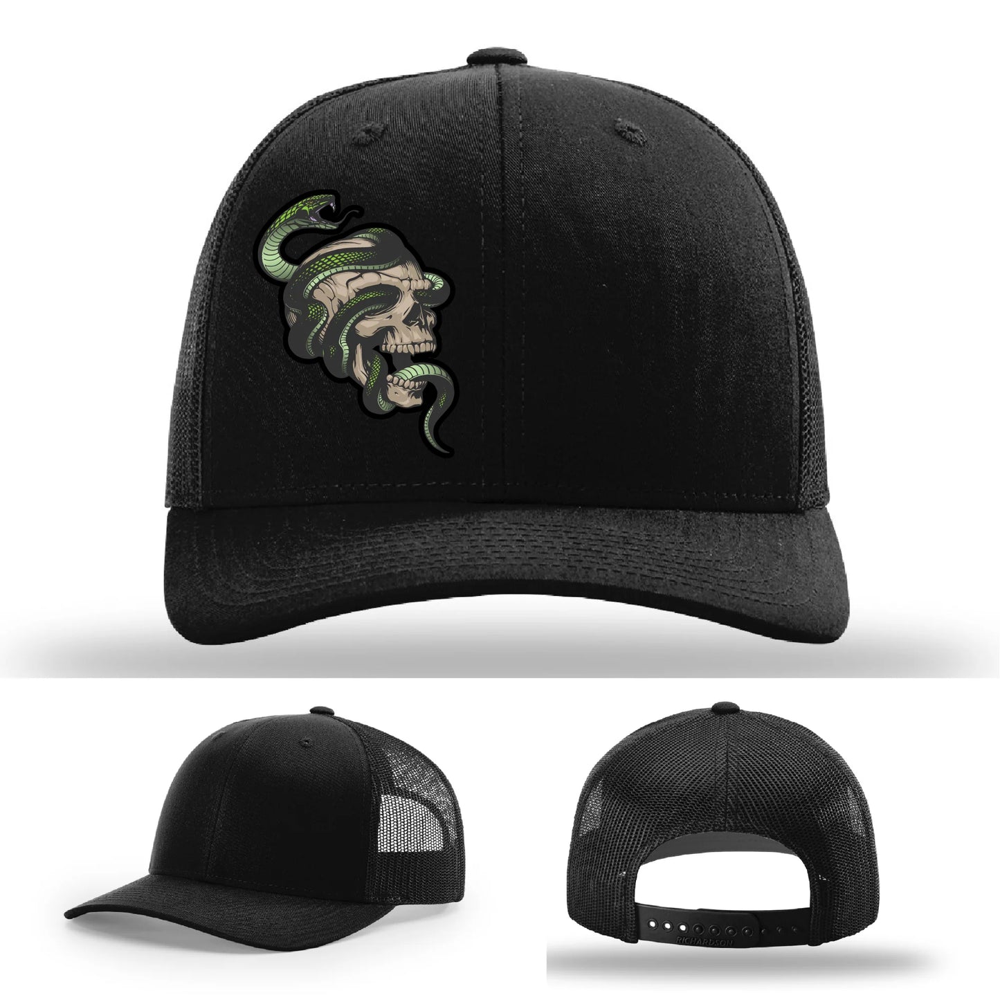 Serpent Skull Hat | Full-Color Leather Patch Snake & Skull Design