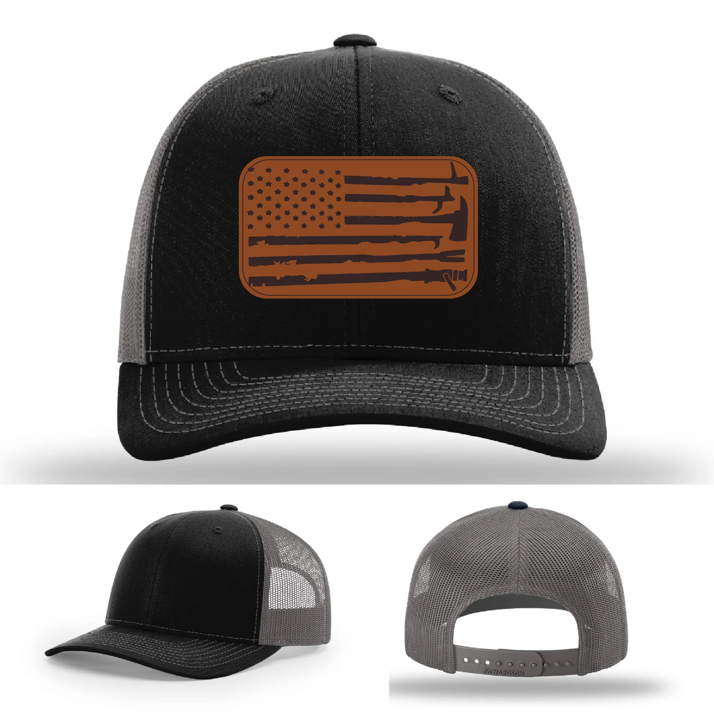 Fire Tools Flag Hat | Leather Patch Firefighter Design