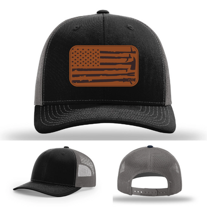 Fire Tools Flag Hat | Leather Patch Firefighter Design
