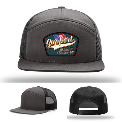 Support Blue Collar Hat | Leather Patch American Flag Design