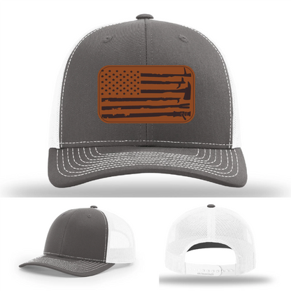Fire Tools Flag Hat | Leather Patch Firefighter Design