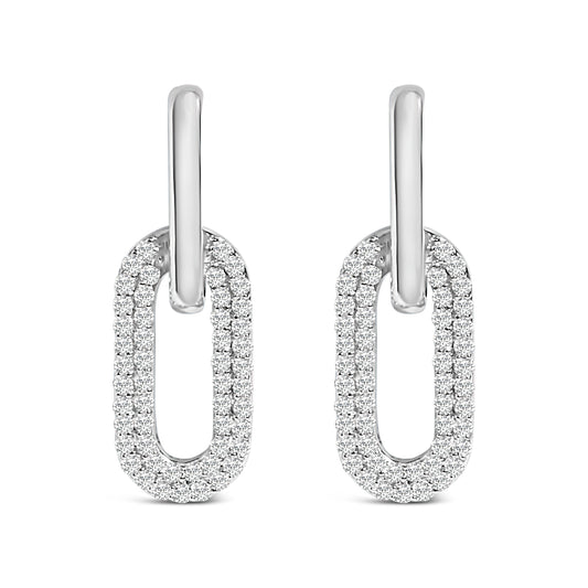10K White Gold 1/2 Cttw Lab Grown Diamond Dangling Paperclip Drop Earrings