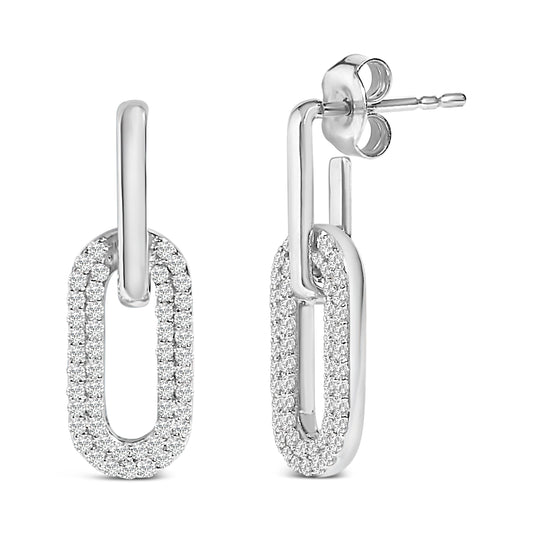 10K White Gold 1/2 Cttw Lab Grown Diamond Dangling Paperclip Drop Earrings