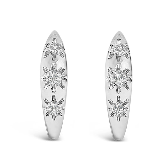 10K White Gold 1/5 Cttw Lab Grown Diamond Three Stone Huggie Hoop Earrings
