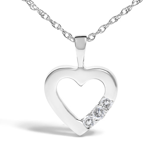 .925 Sterling Silver Lab Grown Diamond 1/4 Cttw Three Stone Heart Pendant Necklace - 18" Inches