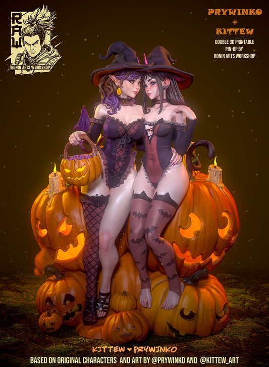 Prywinko and Kittew - Halloween Witches Pin-Up (SFW/NSFW 18+)