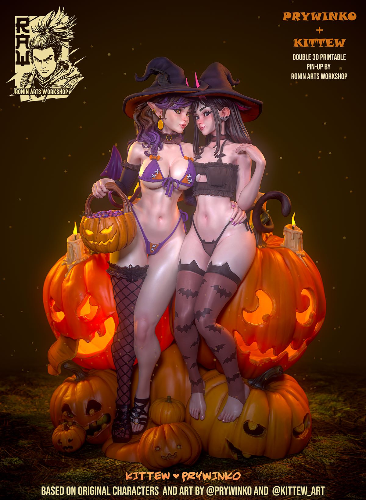 Prywinko and Kittew - Halloween Witches Pin-Up (SFW/NSFW 18+)
