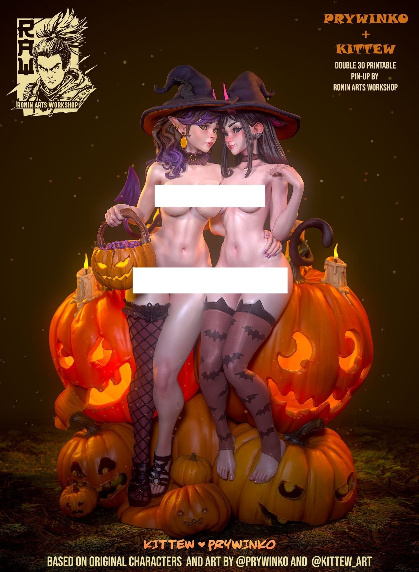 Prywinko and Kittew - Halloween Witches Pin-Up (SFW/NSFW 18+)