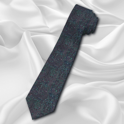 "DirkyThreadz Tech Circuit Necktie - Modern Green & Blue Circuit Board Design"