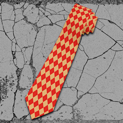 "DirkyThreadz Argyle Grace Necktie - Red and Beige Pattern for Timeless Sophistication"