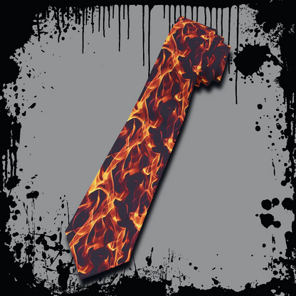 "DirkyThreadz Fiery Passion Necktie - Bold Flame Design in Yellow and Orange"