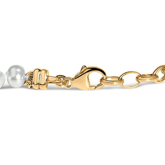 18K Yellow Gold Vermeil Cultured Pearl Station Link Bracelet