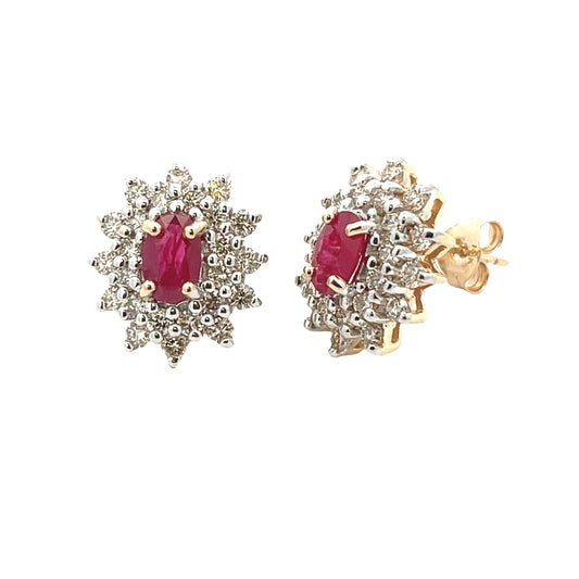 2.30ct Ruby Diamond Earrings 14KT Yellow Gold