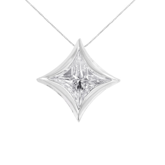 10K White Gold 1/10 Cttw Bezel Set Solitaire Princess Cut Diamond Kite Shaped Pendent Necklace - 18" Inches