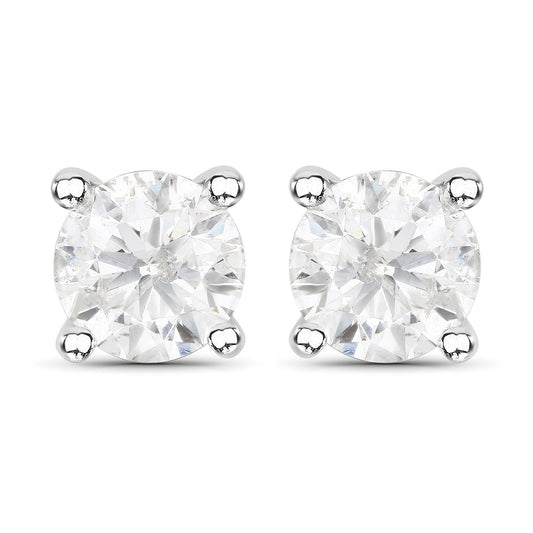 1.02 Carat Genuine White Diamond 14K White Gold Earrings
