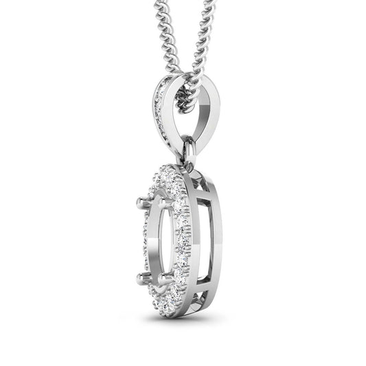 0.18 Carat Genuine White Diamond 14K White Gold Semi Mount Pendant - holds 8x6mm Oval Gemstone