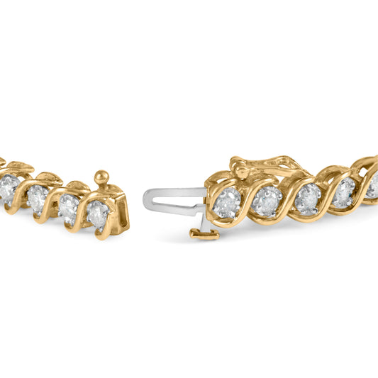 10K Yellow Gold 3 cttw Round-Cut Diamond Spiral Link 7.50" Bracelet (I-J Color, I1-I2 Clarity)