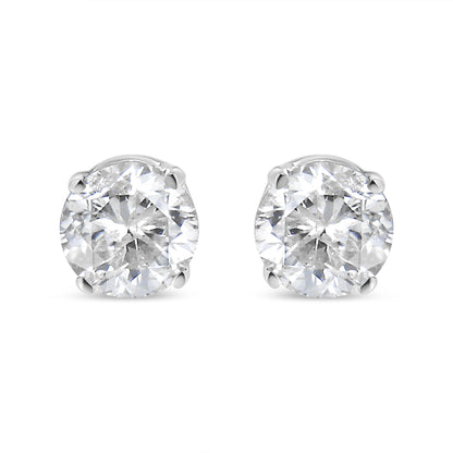 AGS Certified 14K White Gold 1.0 Cttw 4-Prong Set Brilliant Round-Cut Solitaire Diamond Push Back Stud Earrings (G-H Color, SI2-I1 Clarity)