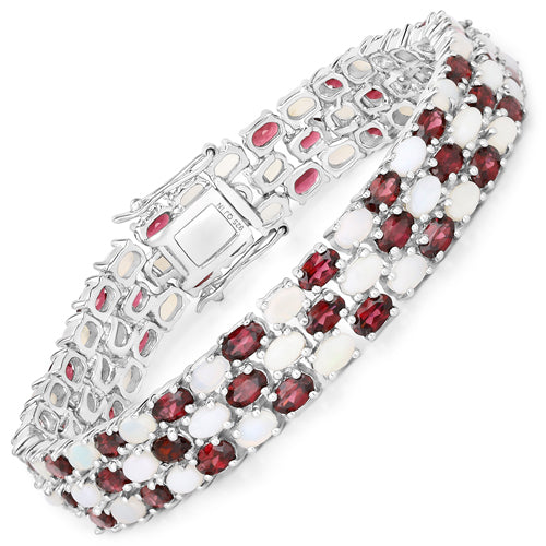 24.08 Carat Genuine Opal and Rhodolite .925 Sterling Silver Bracelet