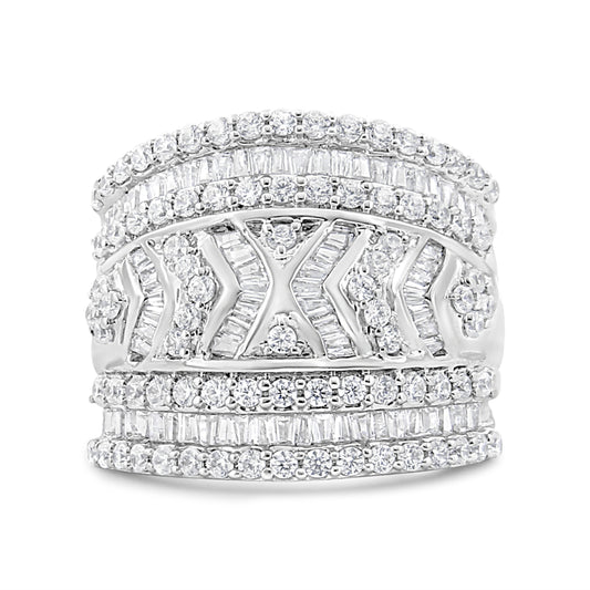 .925 Sterling Silver 2.0 Cttw Diamond Edge Multi-Row Ring Band ( J-K Color, I3 Clarity) - Ring Size 7