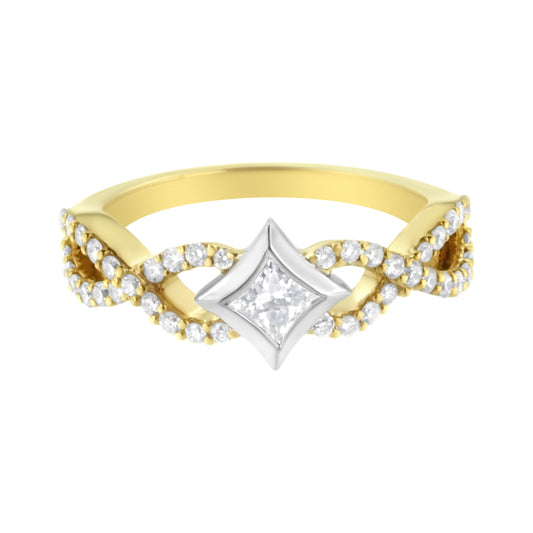 10K Two Tone Color 5/8 Cttw Diamond Kite and Twist Shank Ring (H-I Color,SI2-I1 Clarity)
