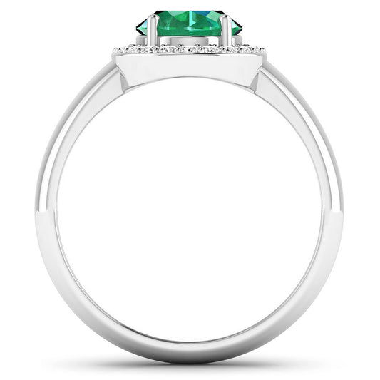 1.87 Carat Genuine Zambian Emerald and White Diamond 14K White Gold Ring