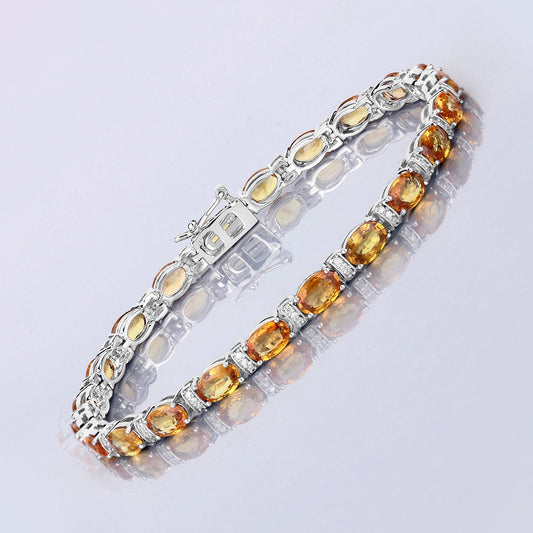 12.33 Carat Genuine Orange Sapphire and White Diamond 14K White Gold Bracelet