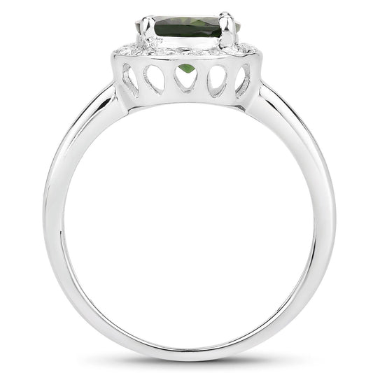 1.90 Carat Genuine Chrome Diopside and White Topaz .925 Sterling Silver Ring